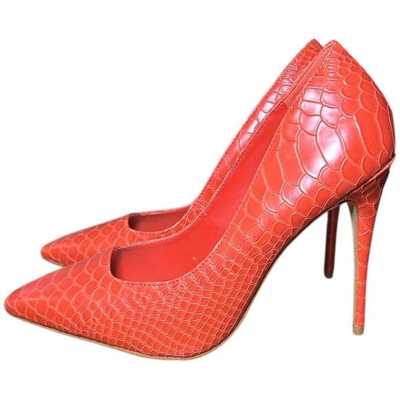 Aldo size 8.5 leather snake print textured stiletto pump heels. 4.25 inch - Picture 1 of 9